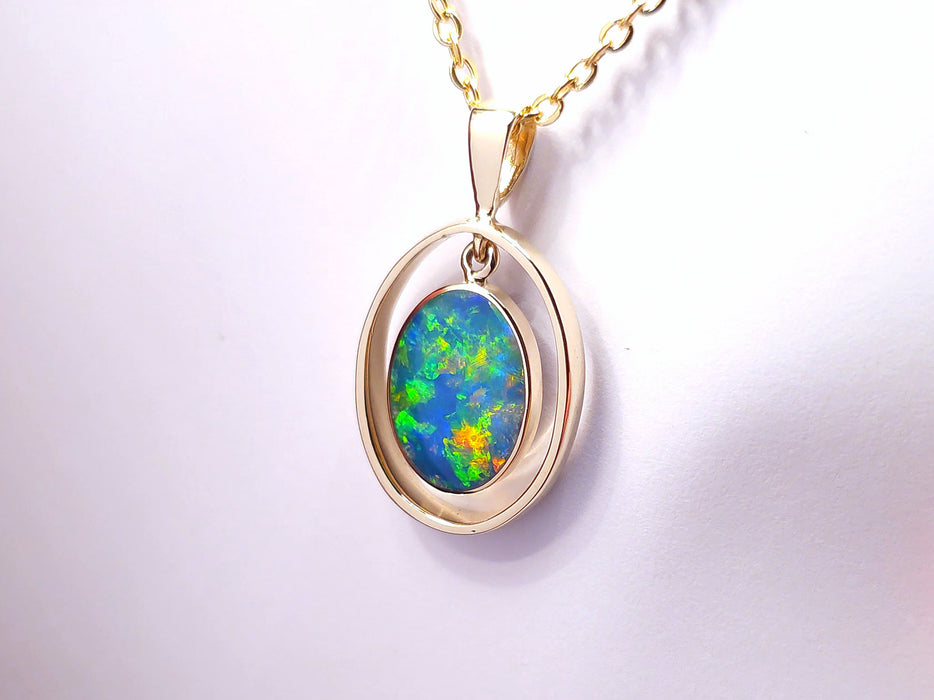 Blumentanz' Rare Bright Australian Opal Gem Hoop Necklace 9.6 ct L91
