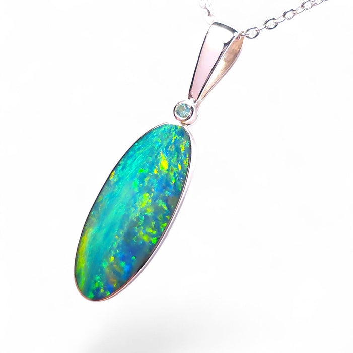 Emerald River' Australian Silver Opal Pendant Natural Emerald 14ct P01
