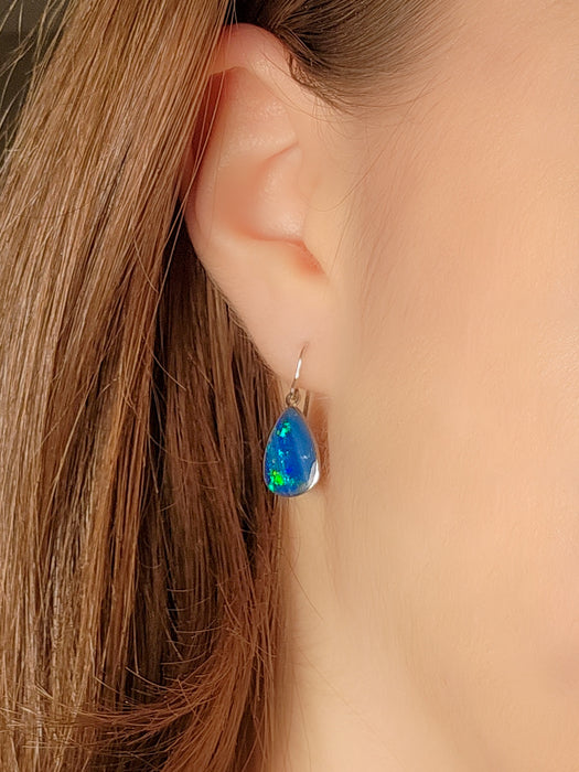 Emulerald' Australian Opal Earrings 14k White Gold Dangle Bright 9.2ct J56