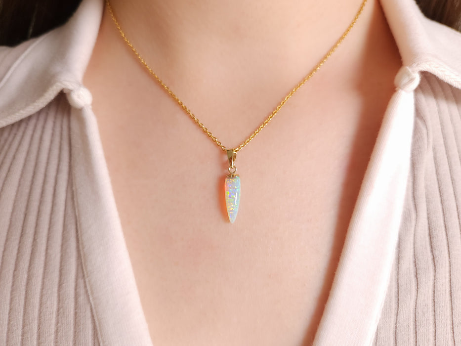 Light Seed' Rare Australian Solid Crystal Opal 14K Gold Pendant 4ct Gem N43