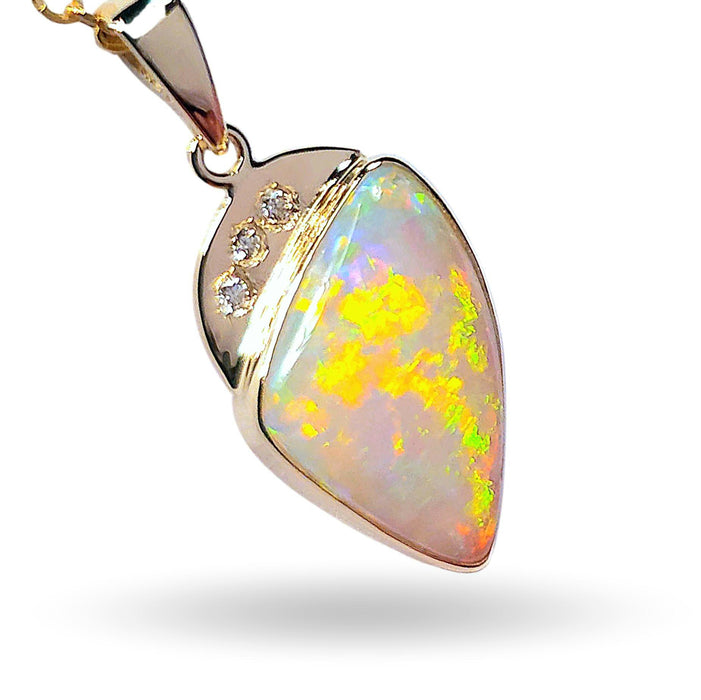 Gold Royale' Australian Opal & Diamond Pendant Solid Gem Gift 8.3ct N60