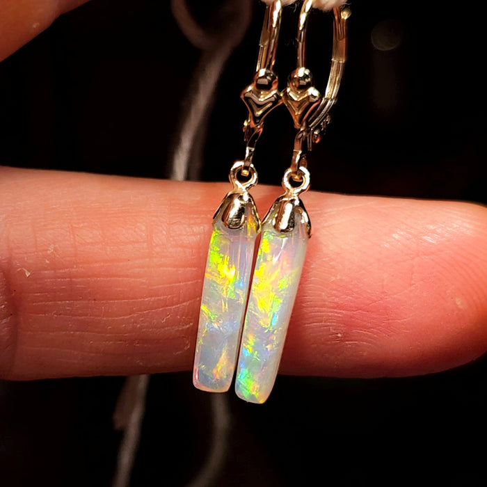 Piliers De Fue' Australian Opal Solid Gold Dangle Earrings 7.2ct K45