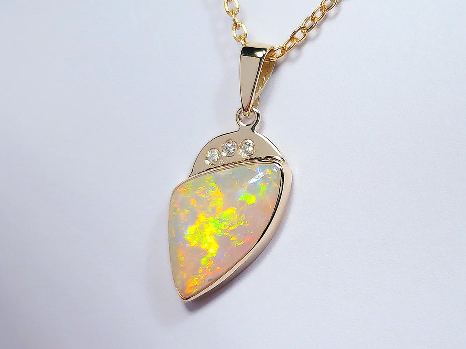 Gold Royale' Australian Opal & Diamond Pendant Solid Gem Gift 8.3ct N60