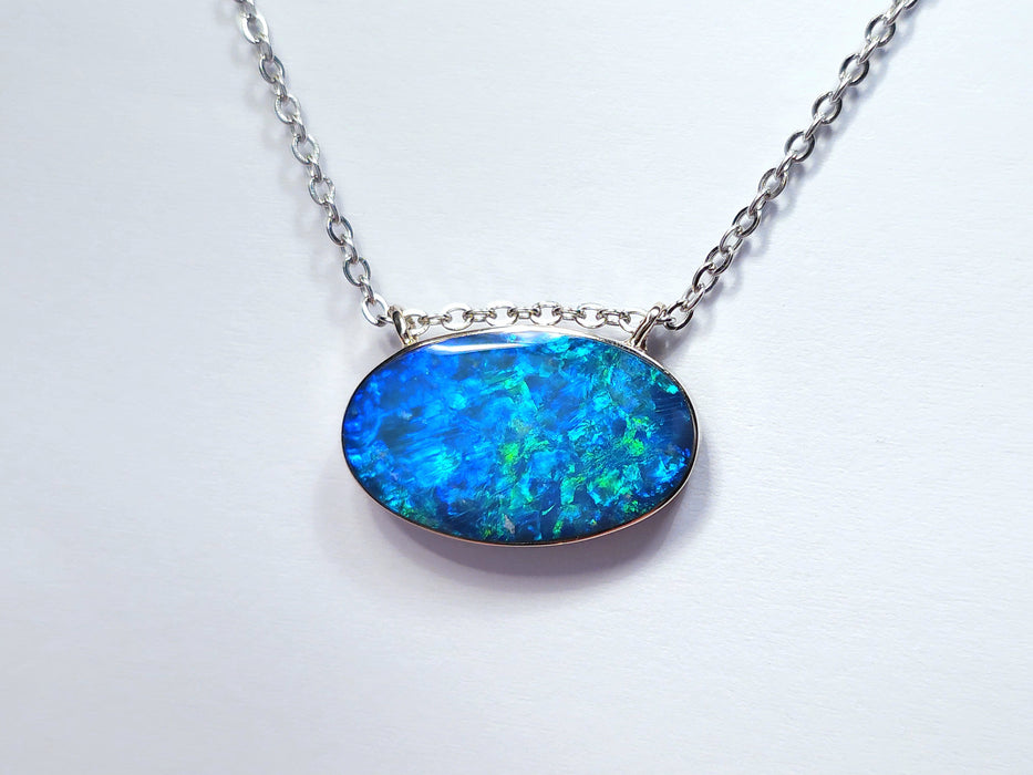 Neptune' Rare Genuine Australian Opal 14k White Gold Pendant Necklace 9.7ct N63