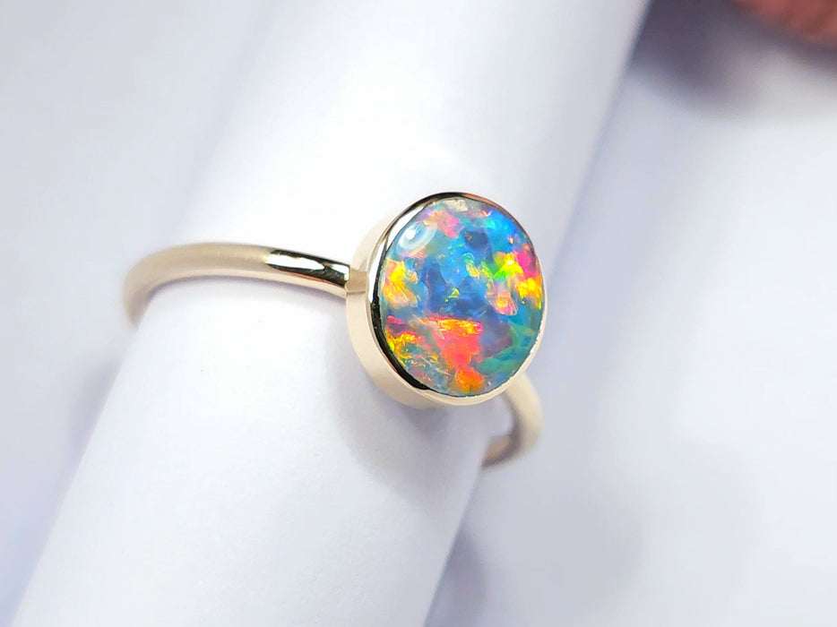 Fue Azul' Solid 14k Gold Australian Opal Ring Doublet Super Gem Gift 2g N98