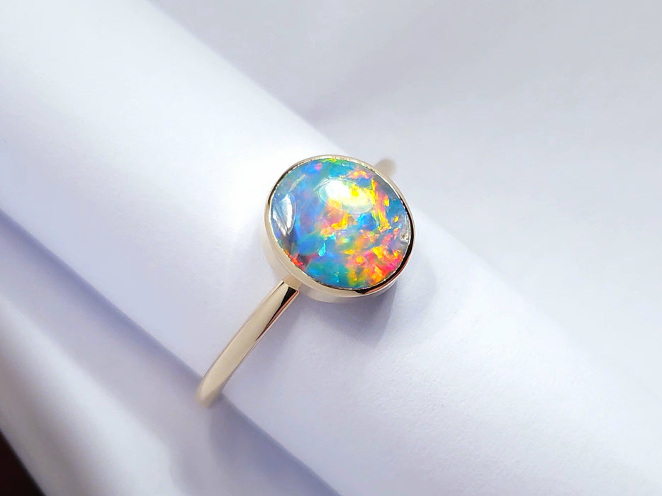 Fue Azul' Solid 14k Gold Australian Opal Ring Doublet Super Gem Gift 2g N98