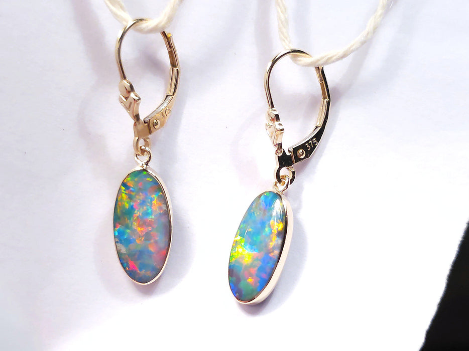 Fire Twins' Genuine Australian Solid Gold Dangle Opal Earrings 10ct O74