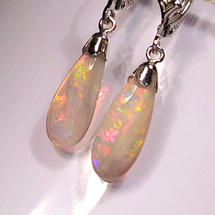 Fire Drops' Australian Solid Opal Dangle Earrings Silver Jewelry 7ct K89