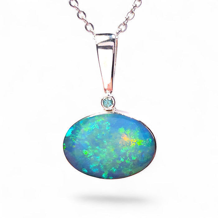 Emerald Orb' Australian Silver Opal Pendant Natural Emerald 12ct P03