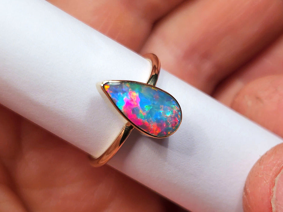 14k Gold Australian Vivid Magenta Opal Ring 2.2g Free Re-Size 7 N58