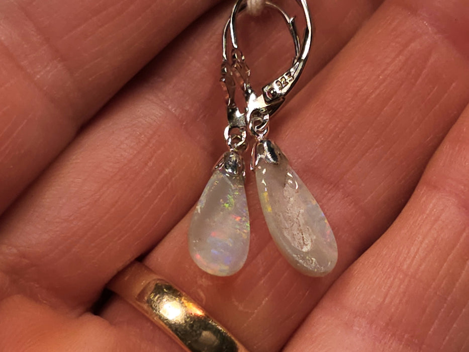 Fire Drops' Australian Solid Opal Dangle Earrings Silver Jewelry 7ct K89