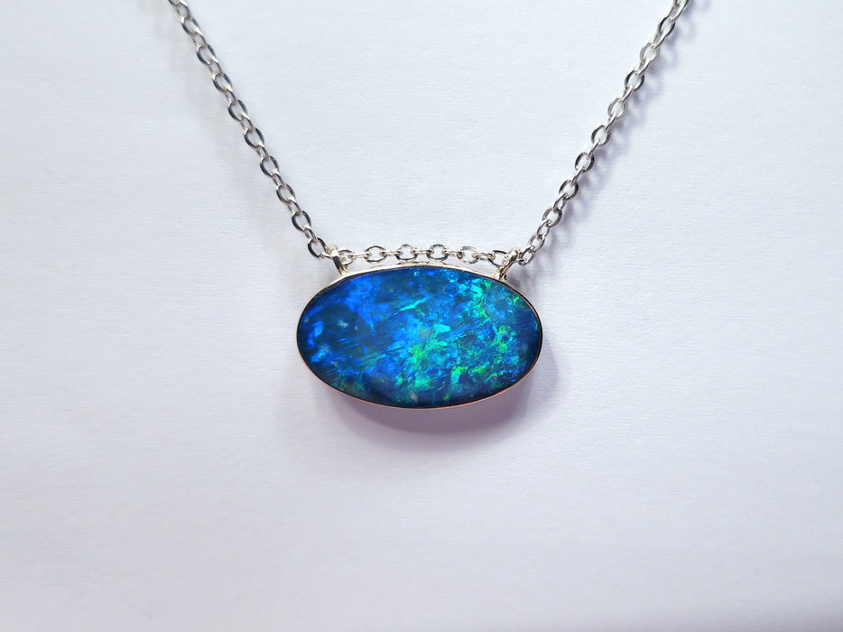 Neptune' Rare Genuine Australian Opal 14k White Gold Pendant Necklace 9.7ct N63