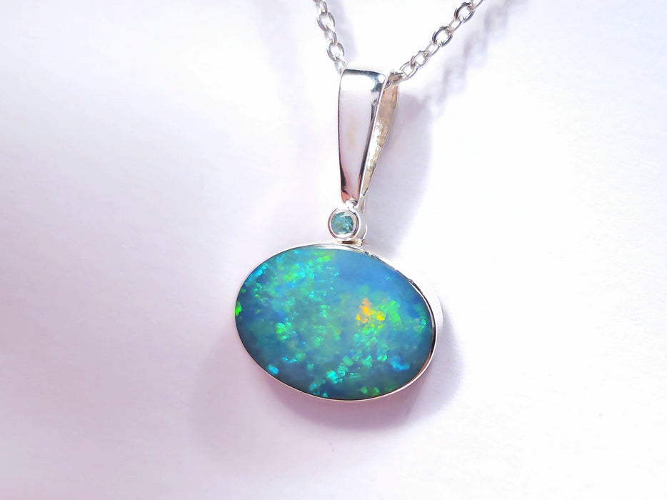 Emerald Orb' Australian Silver Opal Pendant Natural Emerald 12ct P03