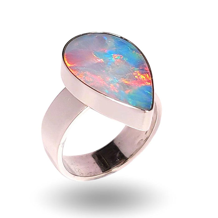 Fiery Tear' Large Unisex Australian Opal Silver Ring 6.2g Free Re-Size 7.5 K94