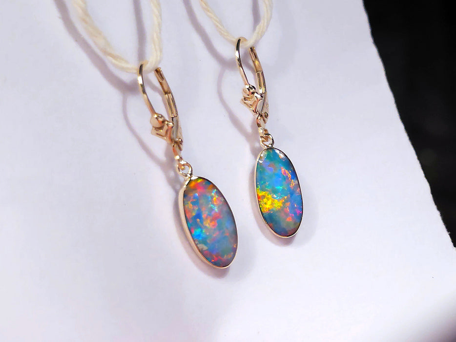 Fire Twins' Genuine Australian Solid Gold Dangle Opal Earrings 10ct O74