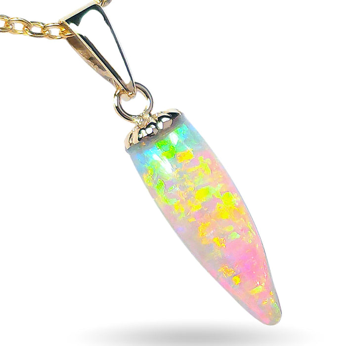 Light Seed' Rare Australian Solid Crystal Opal 14K Gold Pendant 4ct Gem N43