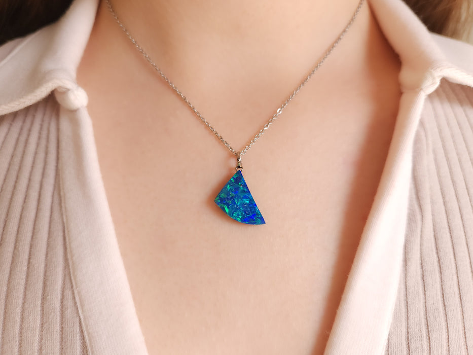 White Sails' Australian Opal Pendant 14k White Gold Doublet 8.2ct N46