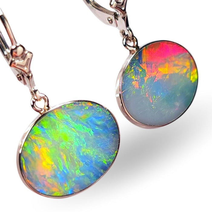 Doppell Wasserfall' Australian Opal Earrings White Gold Gem Gift Jewelry 14.2ct K47