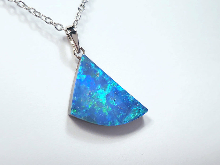 White Sails' Australian Opal Pendant 14k White Gold Doublet 8.2ct N46