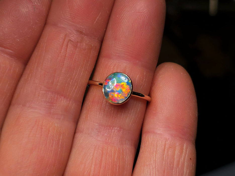 Fue Azul' Solid 14k Gold Australian Opal Ring Doublet Super Gem Gift 2g N98