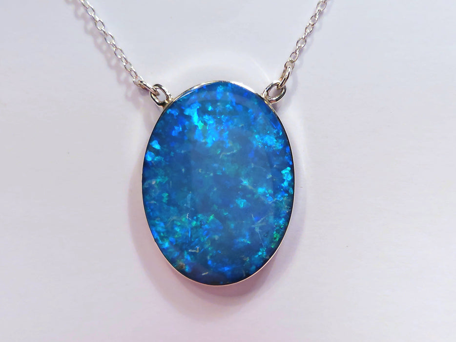 Lake Louise' HUGE Genuine Australian Opal Pendant Silver Gem Gift 43 ct O88