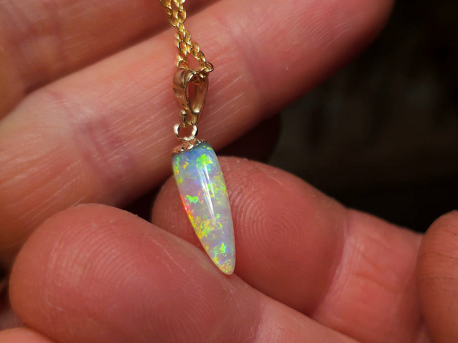 Light Seed' Rare Australian Solid Crystal Opal 14K Gold Pendant 4ct Gem N43