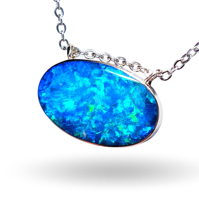 Neptune' Rare Genuine Australian Opal 14k White Gold Pendant Necklace 9.7ct N63
