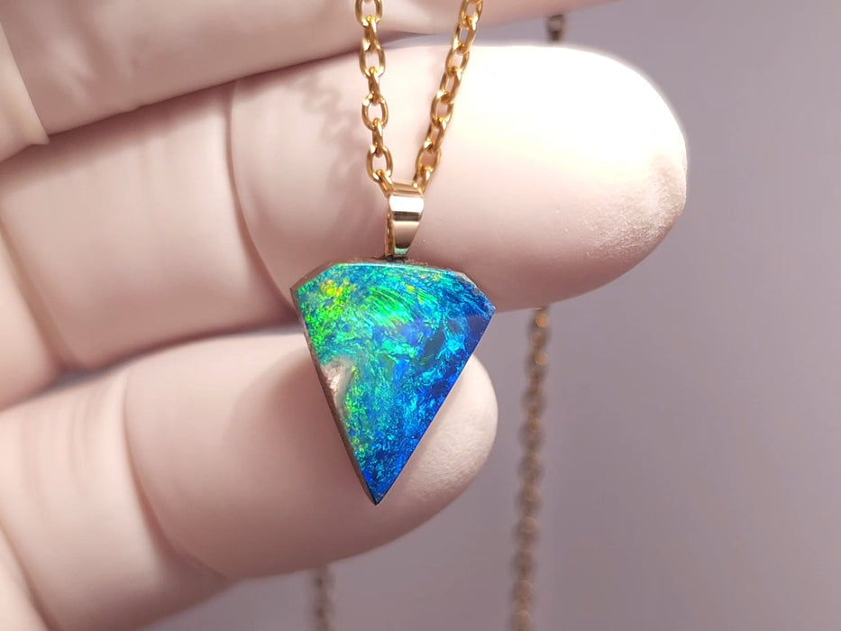 Australian Opal Pendant Brilliant Sapphire Blue 14k Gold Doublet Gift 4.35ct J40