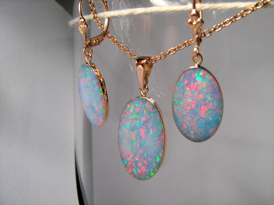 Australian Opal Pendant & Earring Inlay Set in 14k Rose / Pink Gold Gift #I22
