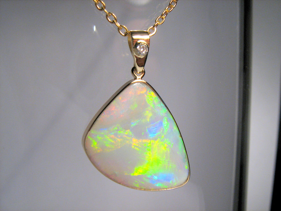 Genuine Australian Solid Opal & Diamond Pendant Fine Jewelry Gem Gift 9.95ct I59