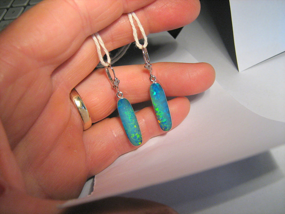 Luminous Australian Opal Earrings Sterling Silver Inlay Jewelry Gift 15.1ct J03