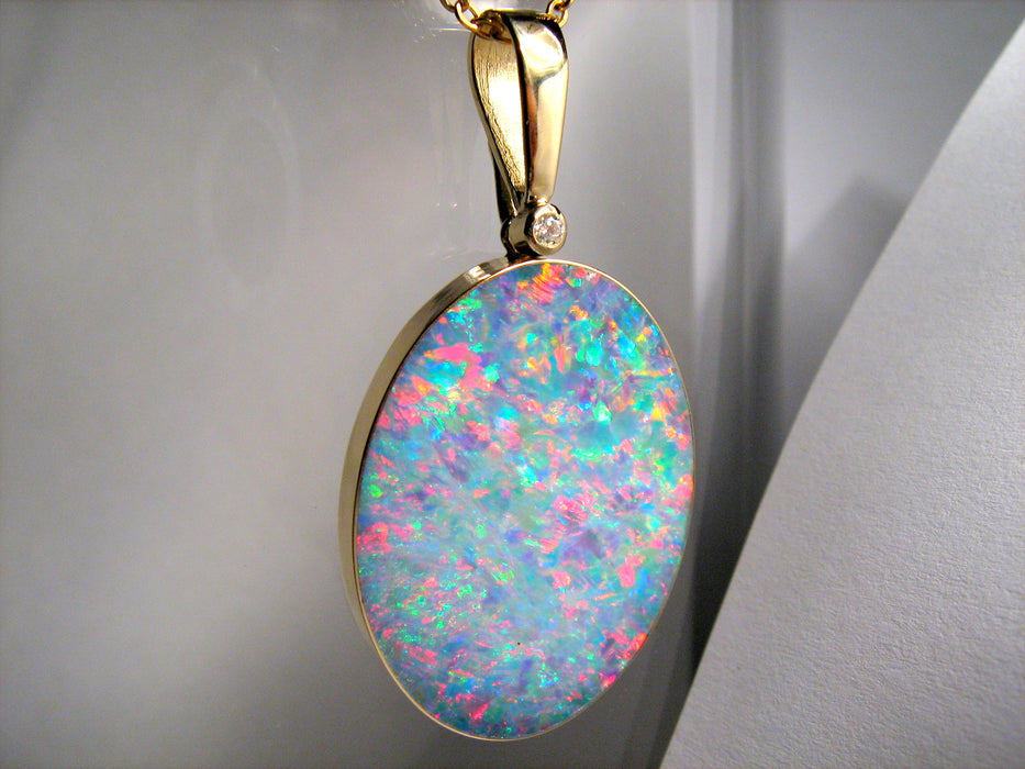 Rare Large Australian Opal & Diamond Pendant Jewelry Gem Gift 31.9ct E54