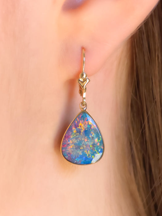 Kea Loa' Genuine Australian Solid Gold Dangle Opal Earrings 14.2ct O77