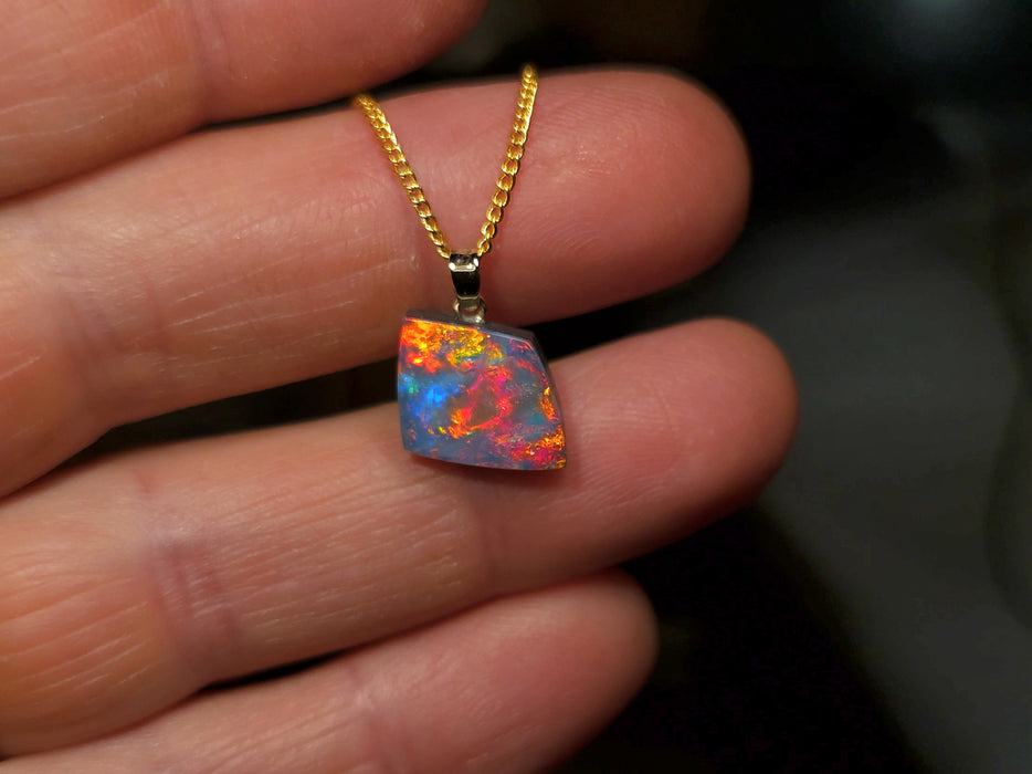 Flume' Rare Australian 14k Gold Opal Doublet Pendant Gift 5.3ct Q16