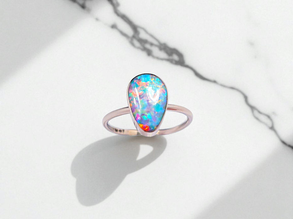 Prism Drop' 14k White Gold Australian Opal Ring 2.4g Free Re-Size O16