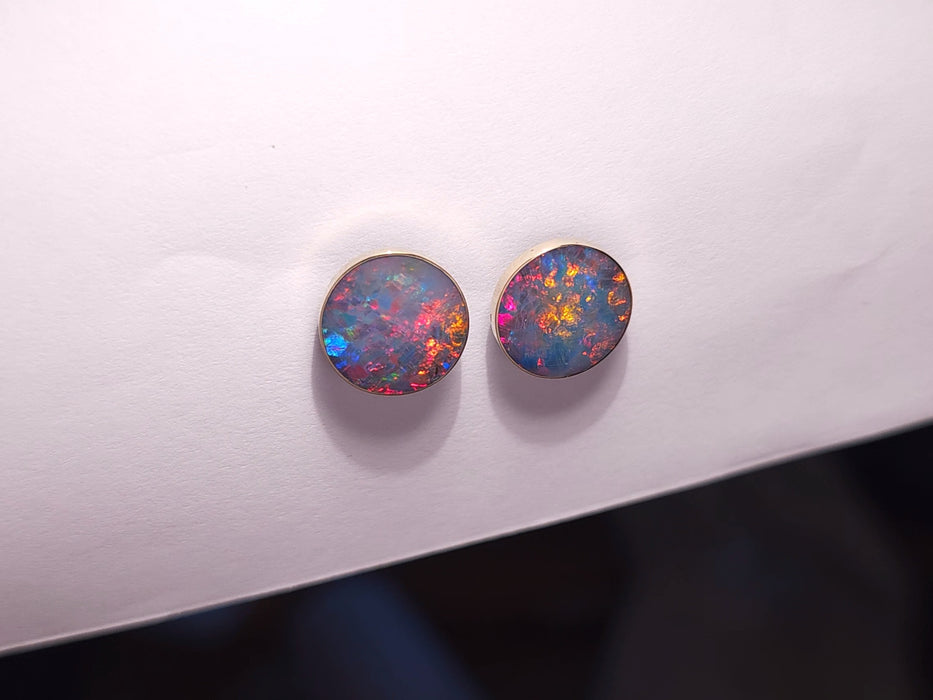 Twin Blaze' Australian Stud Opal Earrings Jewelry Gift 11mm 14k Gold 9.4ct J71