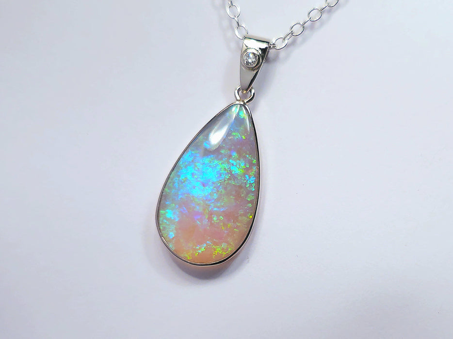 Ice Queen' Rare Australian Solid Opal & Diamond 14k White Gold Pendant 8.7ct M48