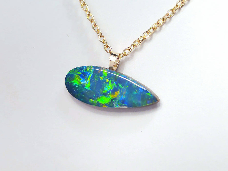 Aquarius' Vivid Australian Opal Pendant 14k Gold Doublet Gift 4ct M76