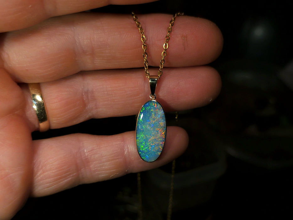 Snowbow' Genuine Australian Opal Pendant 14k Gem Gift 1.9g P98