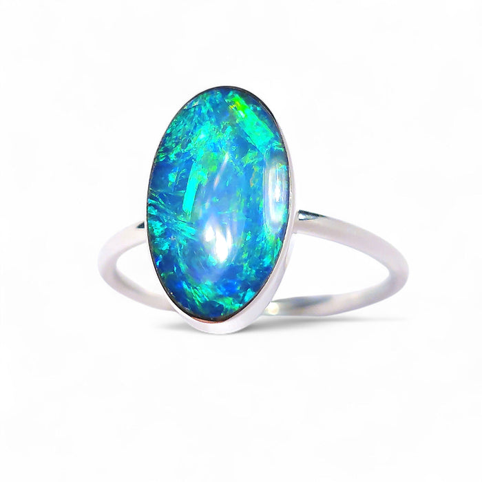 Ojo Verde' Genuine Australian Opal Ring 925 Silver Sz 7 Free Re-Size P12