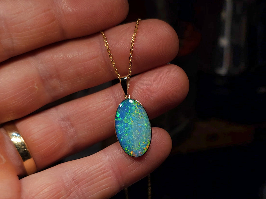 Diluvio' Genuine Australian Opal Pendant 14k Gem Gift 1.92g Q76
