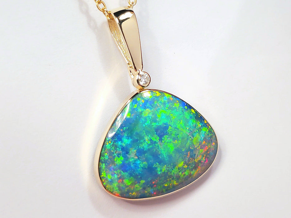 Iris Incendio' Australian Opal & Diamond Pendant Rare Gem Gift 18ct L33