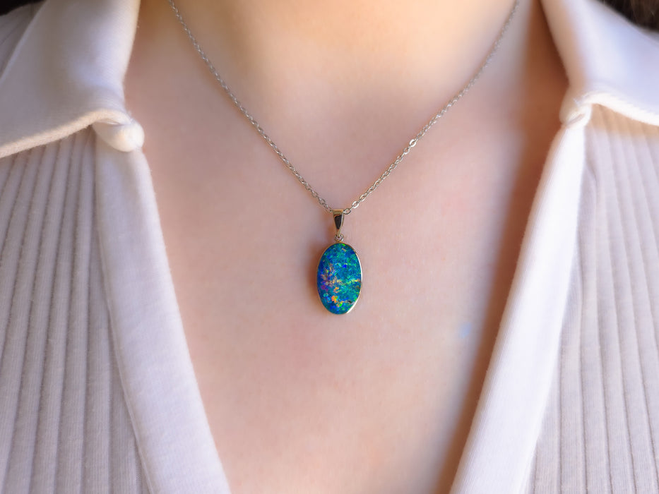 Feu Blanc' Rare Australian Opal Pendant 14k White Gold Gift 8.8ct O96
