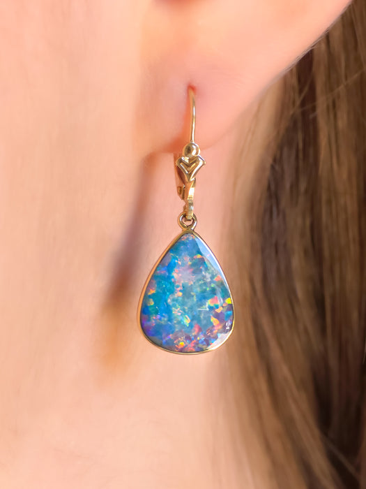 Kea Loa' Genuine Australian Solid Gold Dangle Opal Earrings 14.2ct O77