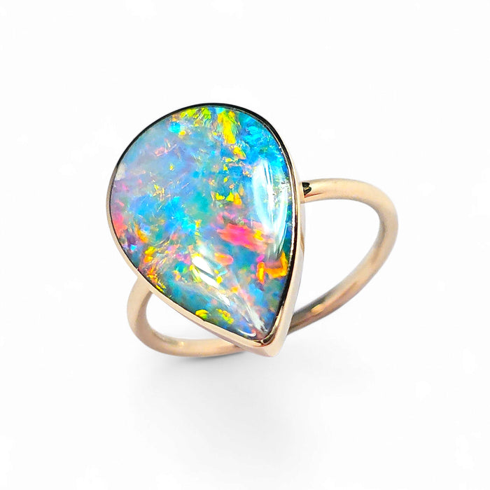 Cascarilla' 14k Gold Rare Pattern Australian Opal Ring 2.8g Free Re-Size O23