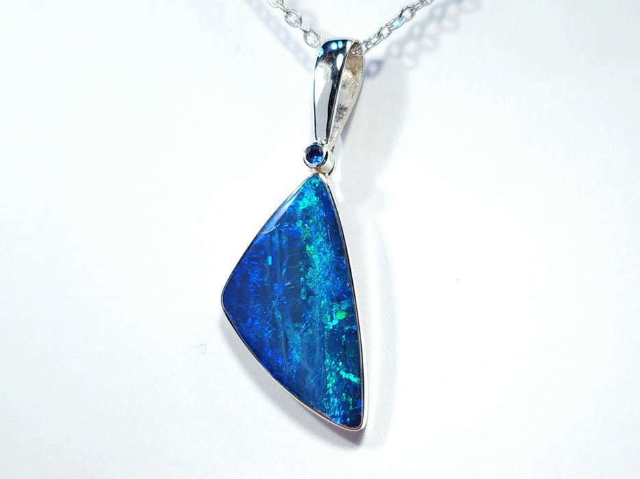 Rigel' Large Australian Silver Opal Pendant Natural Sapphire 2.7g Q57