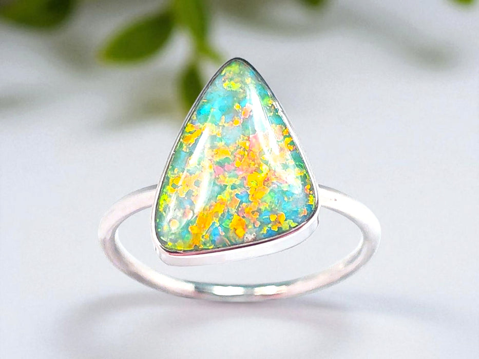Eirwen' Genuine Australian Opal Ring 925 Silver Sz 7 Free Re-Size O34