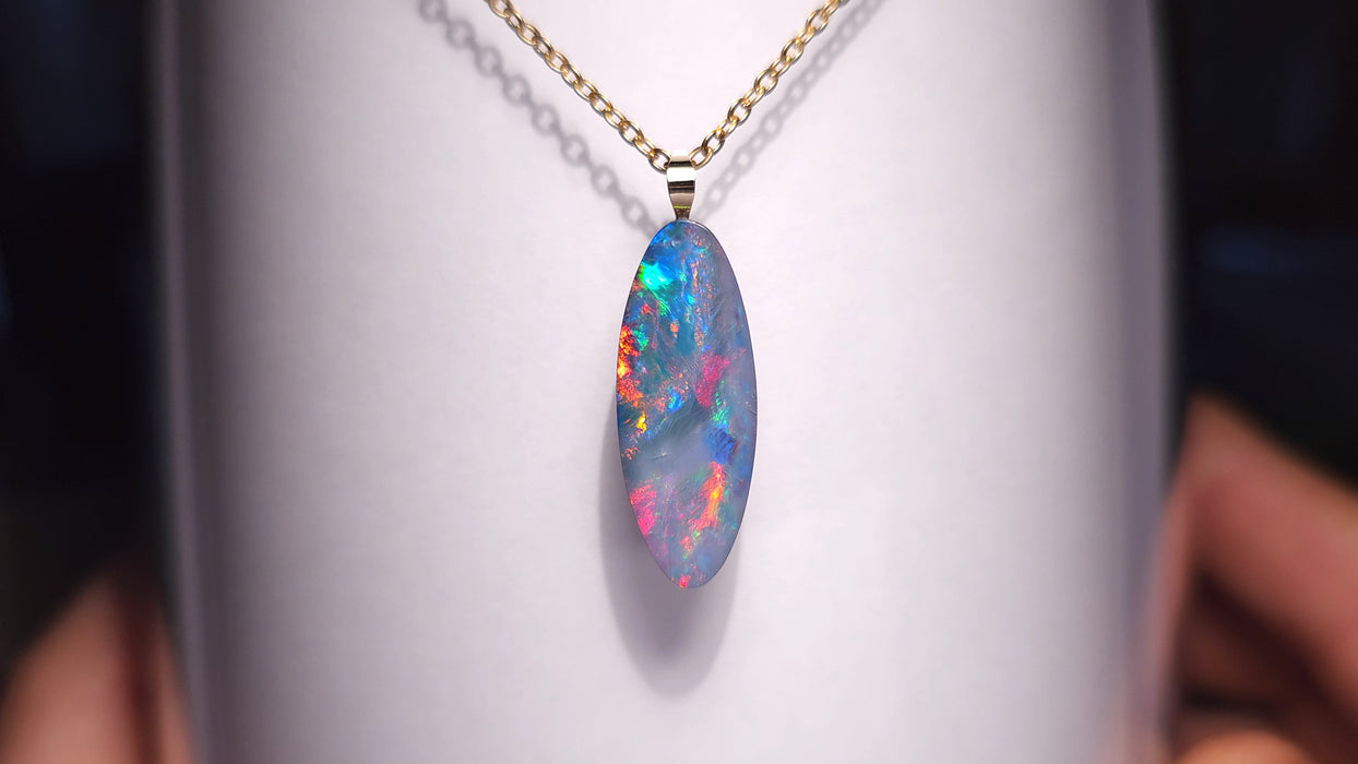 Vivacious' Australian Opal Pendant 14k Gold Doublet Gift 8.7ct J63