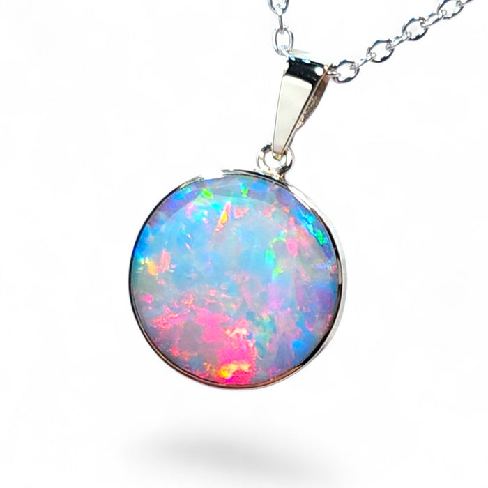 Circulus Ignis' Rare Australian Opal Pendant 14k White Gold Gift 1.66g Q70