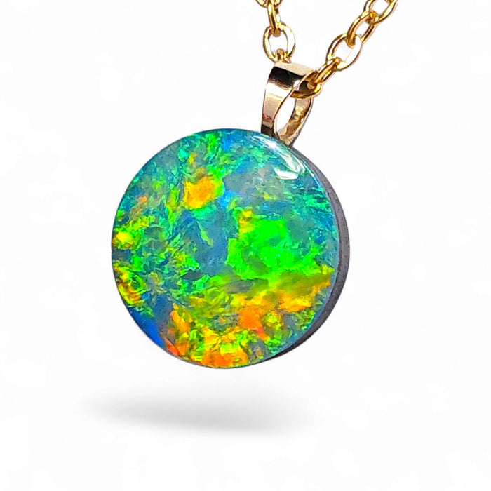 Fire Orb' Rare Australian 14k Gold Opal Doublet Pendant Gift 4.3carat O07